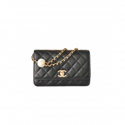 CHANEL MASTER DOUBLE PEARL HANDBAG BLACK (19*12*3.5cm)